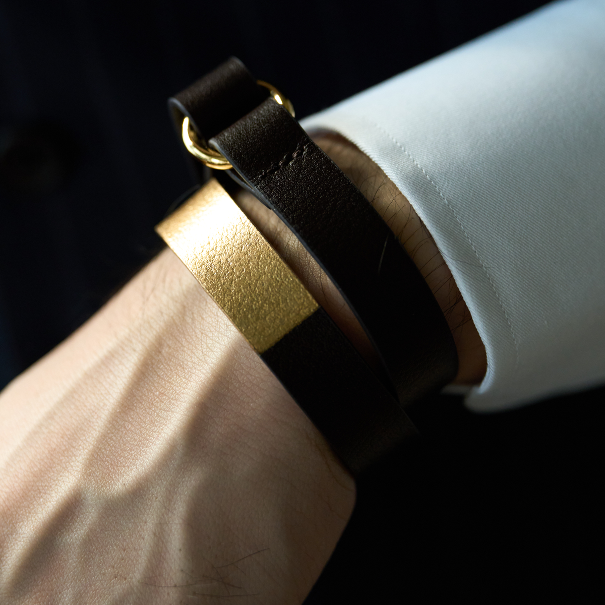 Leather Bracelet - Dark Brown/Gold